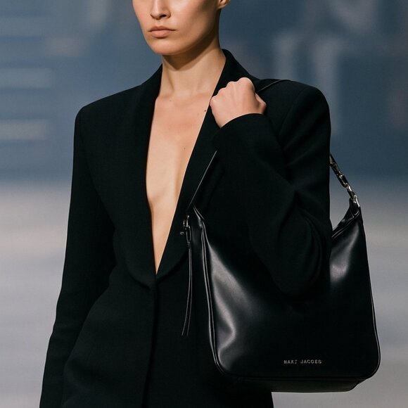 MARC JACOBS THE TEMPO LEATHER HOBO SHOULDER BAG BLACK - Picture 1 of 16